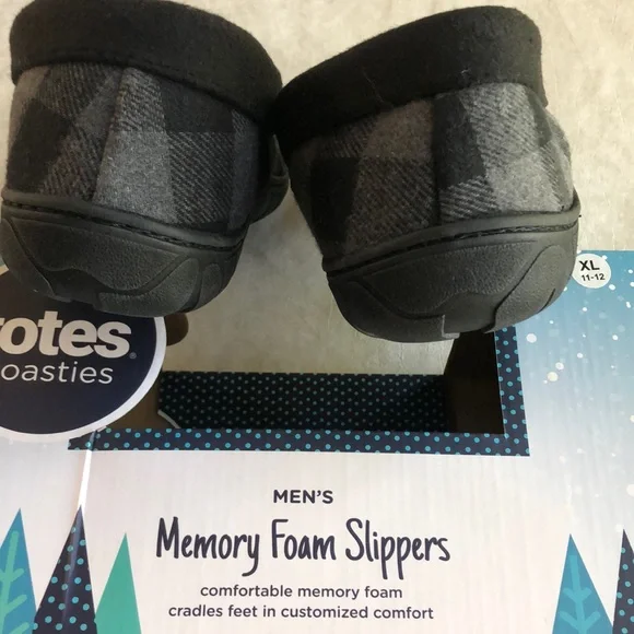 Totes Men’s Black Gray Plaid Memory Foam Slippers Size M (8-9) and XL (11-12) - Picture 4 of 11